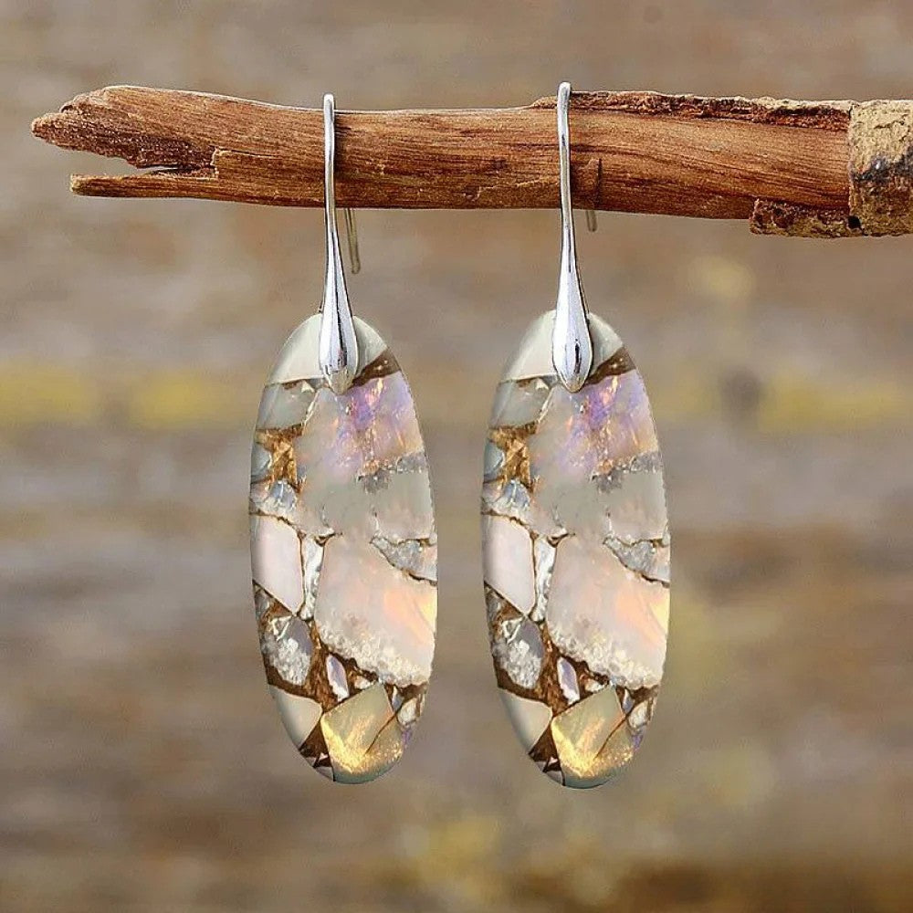 Kimberly Benn | Vintage Oval Stone Earrings Made from Natural Materials