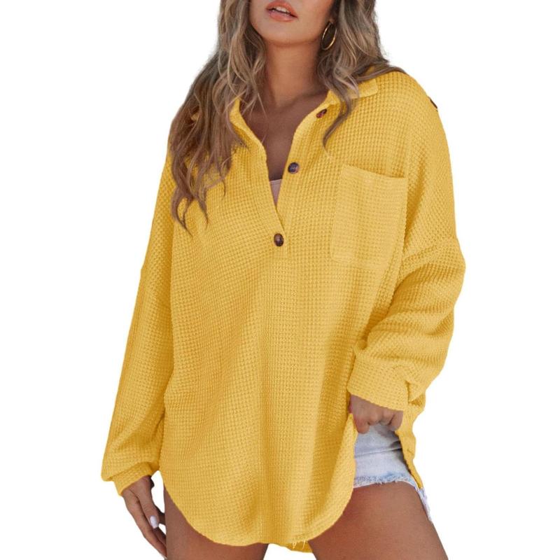 Kimberly Benn | Casual Oversized Waffle V-Neck Long Sleeve Sweater
