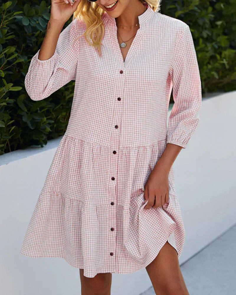 Kimberly Benn | Gingham Button-Up Mini Dress