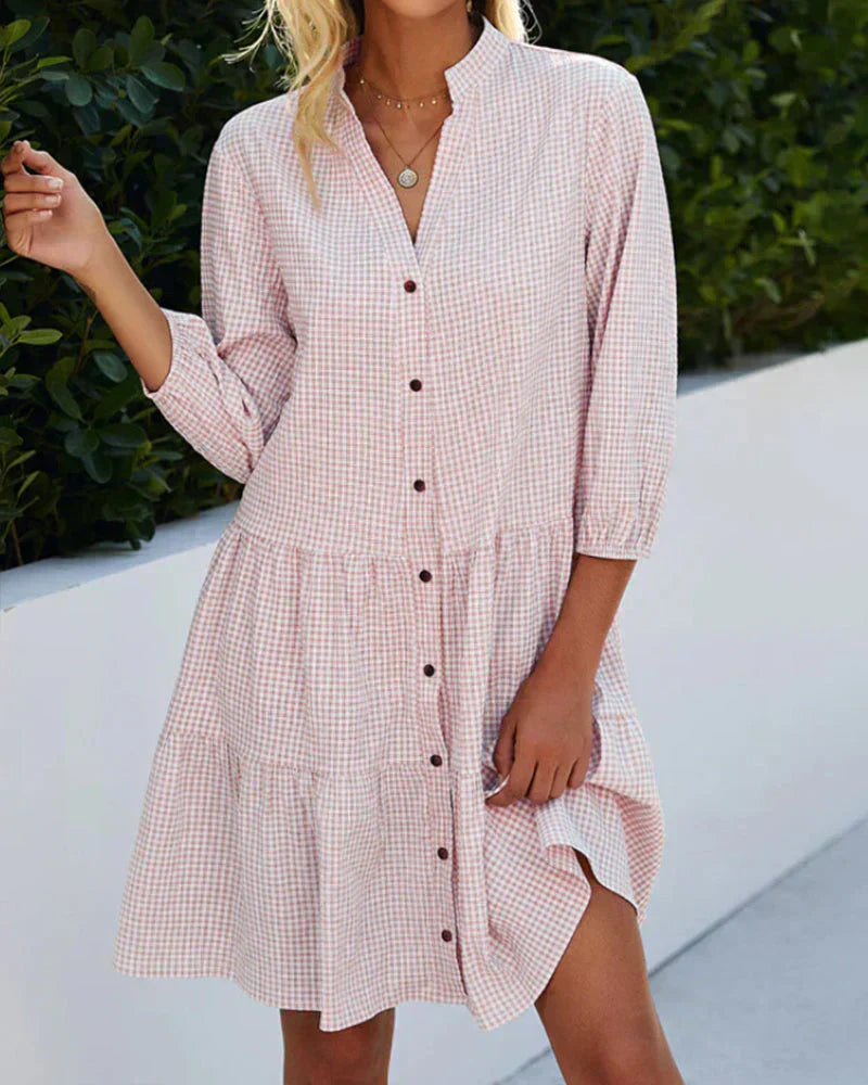 Kimberly Benn | Gingham Button-Up Mini Dress
