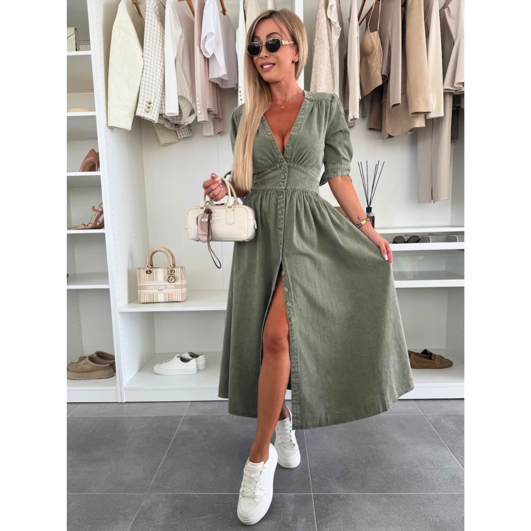 Kimberly Benn | Elegant V-Neck Midi Dress