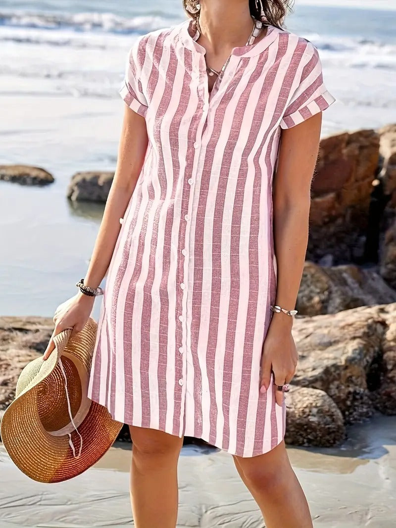 Kimberly Benn | Striped Short Sleeve Shirt Dress