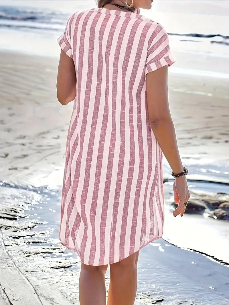 Kimberly Benn | Striped Short Sleeve Shirt Dress