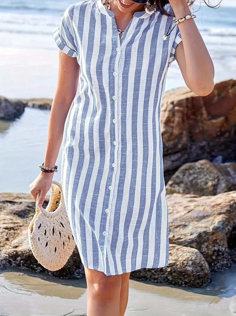 Kimberly Benn | Striped Short Sleeve Shirt Dress