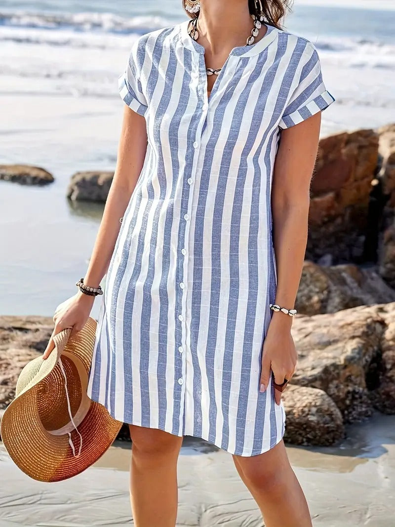 Kimberly Benn | Striped Short Sleeve Shirt Dress