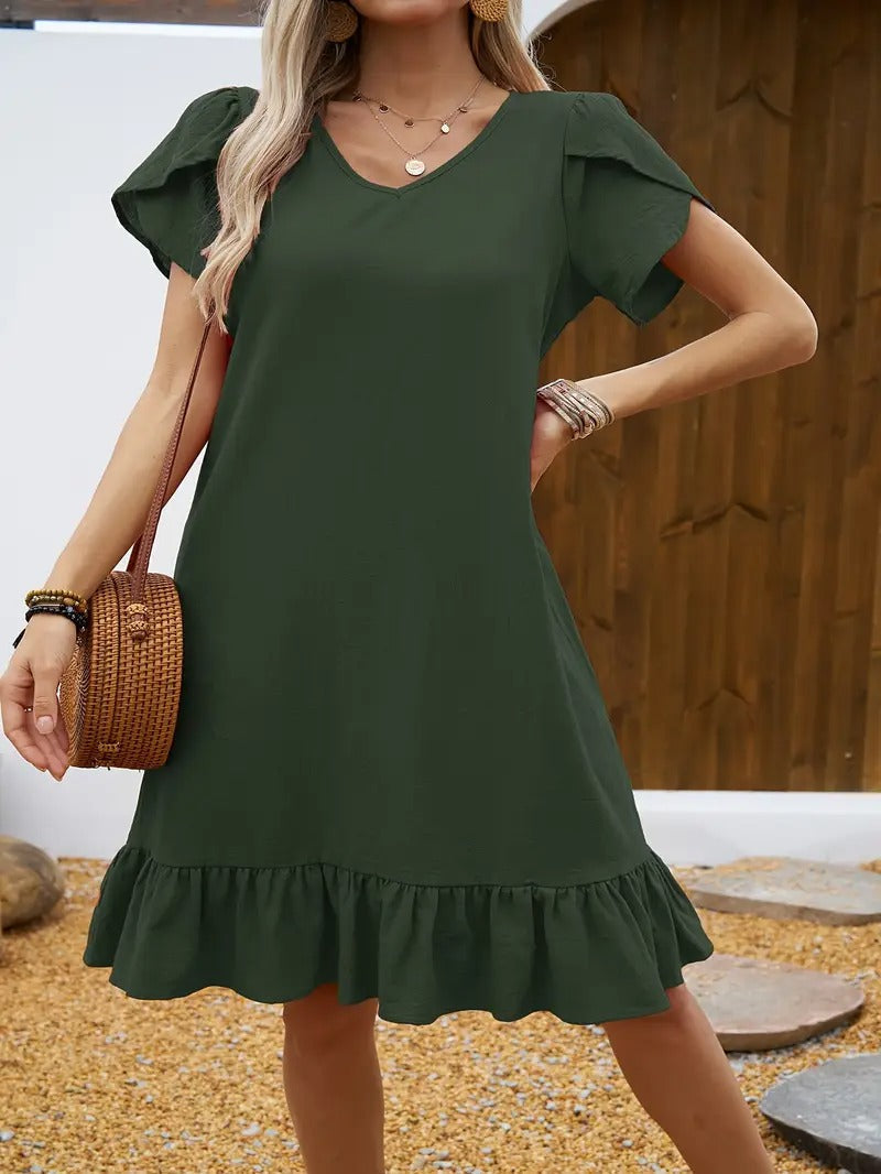 Kimberly Benn | Ruffle Sleeve V-Neck Dress