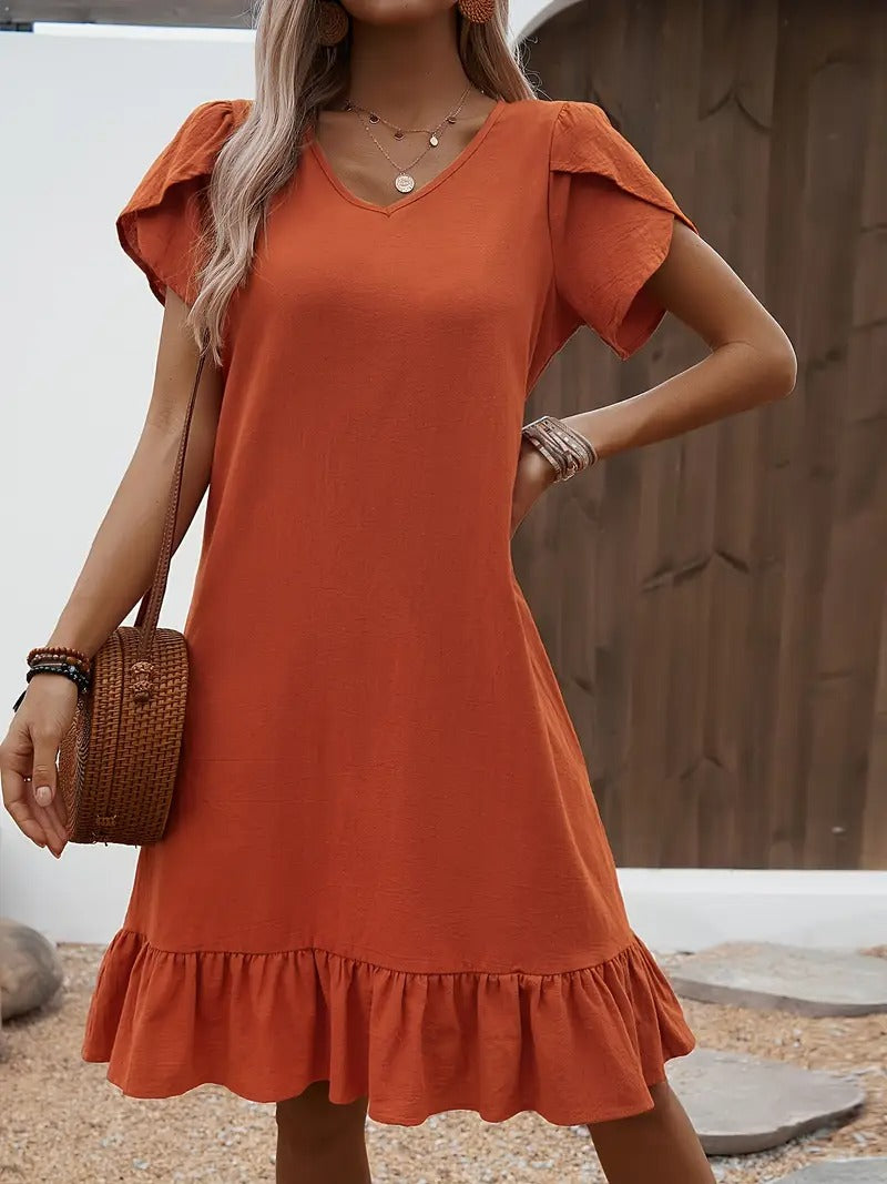 Kimberly Benn | Ruffle Sleeve V-Neck Dress