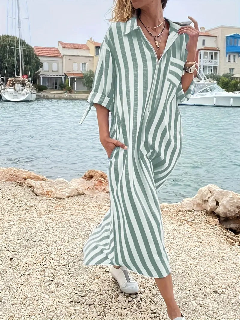 Kimberly Benn | Striped Button-Down Shirt Dress