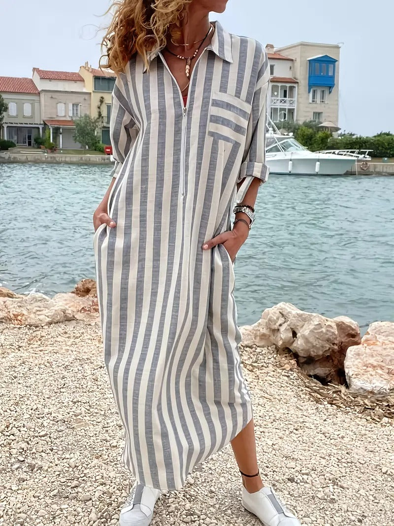 Kimberly Benn | Striped Button-Down Shirt Dress