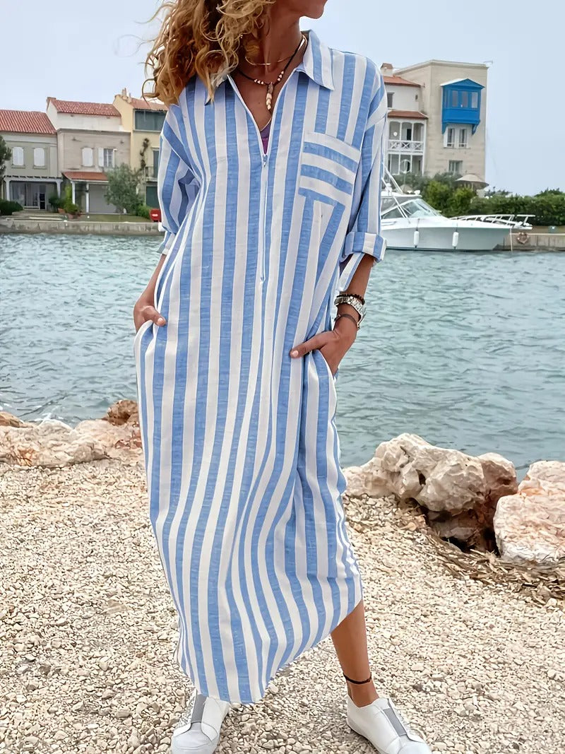Kimberly Benn | Striped Button-Down Shirt Dress