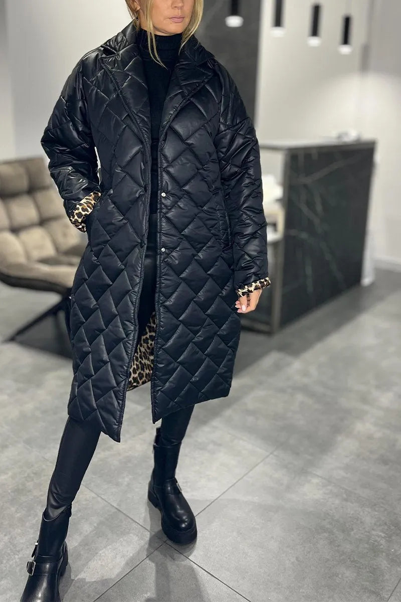 Kimberly Benn | Quilted Mid-Length Coat with Leopard Lining