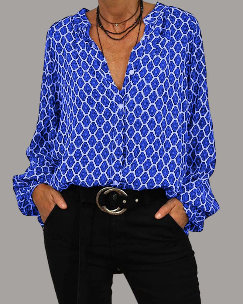 Kimberly Benn | Geometric V-Neck Blouse