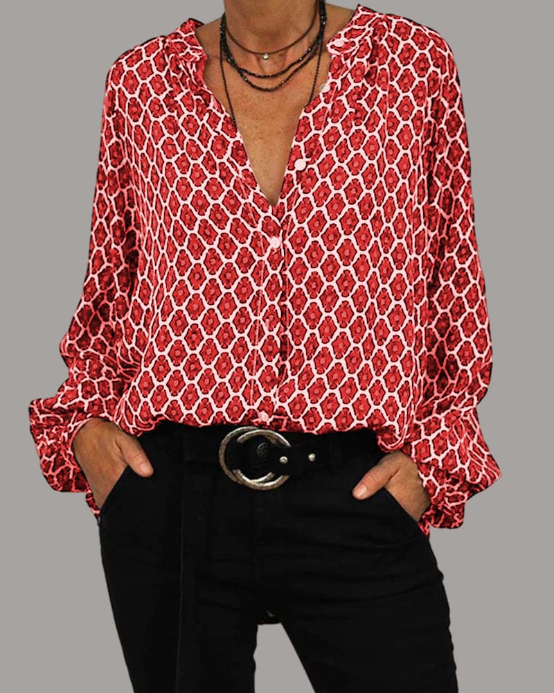 Kimberly Benn | Geometric V-Neck Blouse