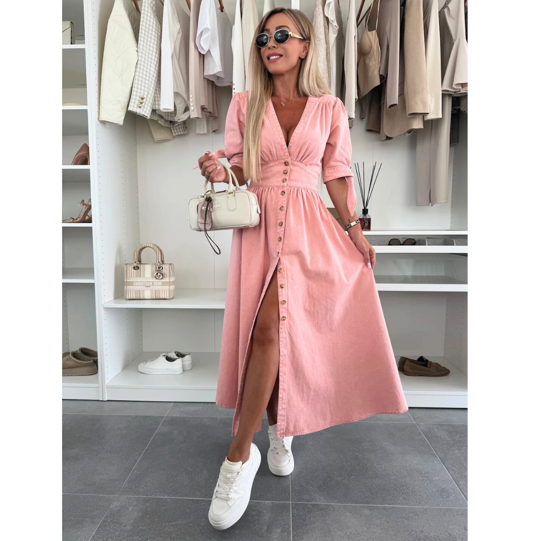 Kimberly Benn | Elegant V-Neck Midi Dress